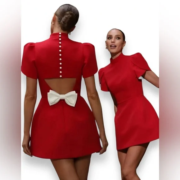 Adela Cut-out Bowknot Mini Dress - Picture 1 of 16